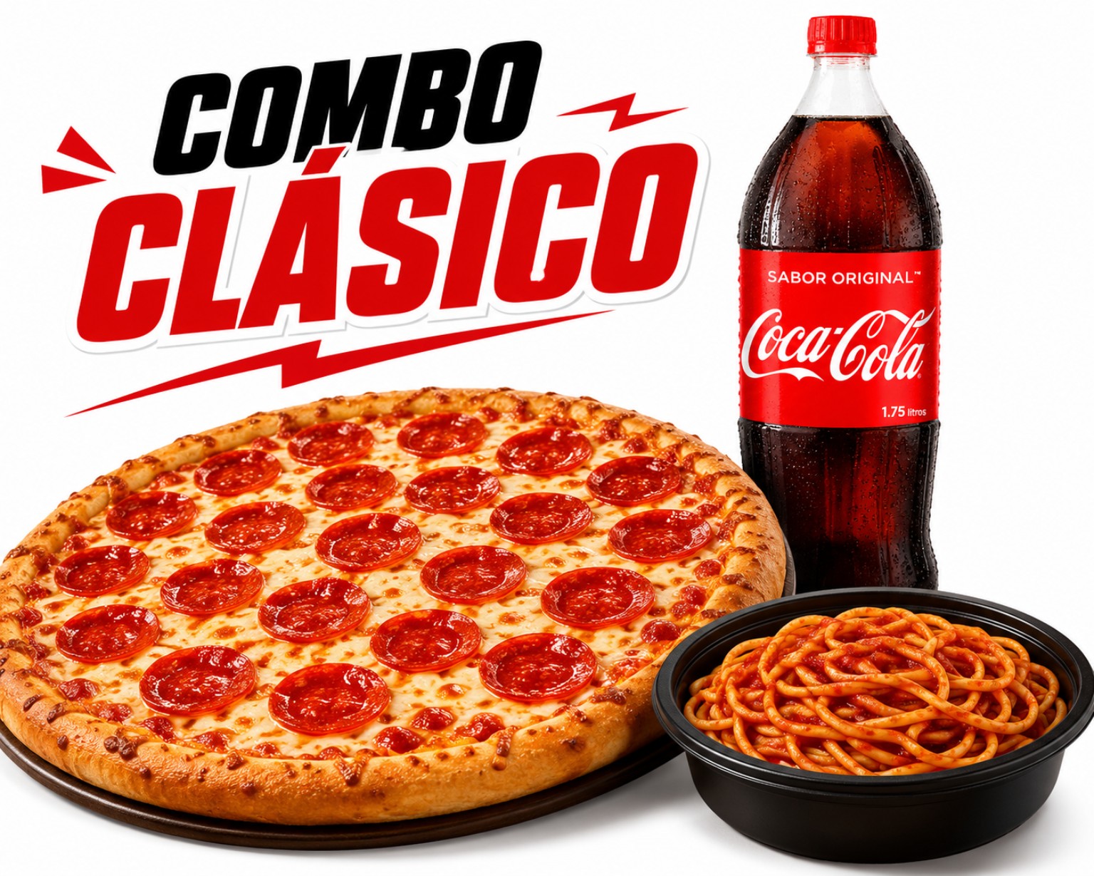Combo Clásico: una pizza, refresco familiar y espagueti